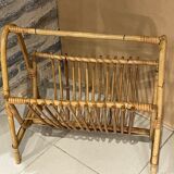 Vintage rattan magazine holder 1960 70