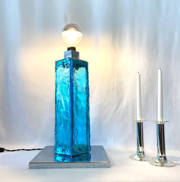 Large blue and chrome Murano lamp, 1960s. Italy