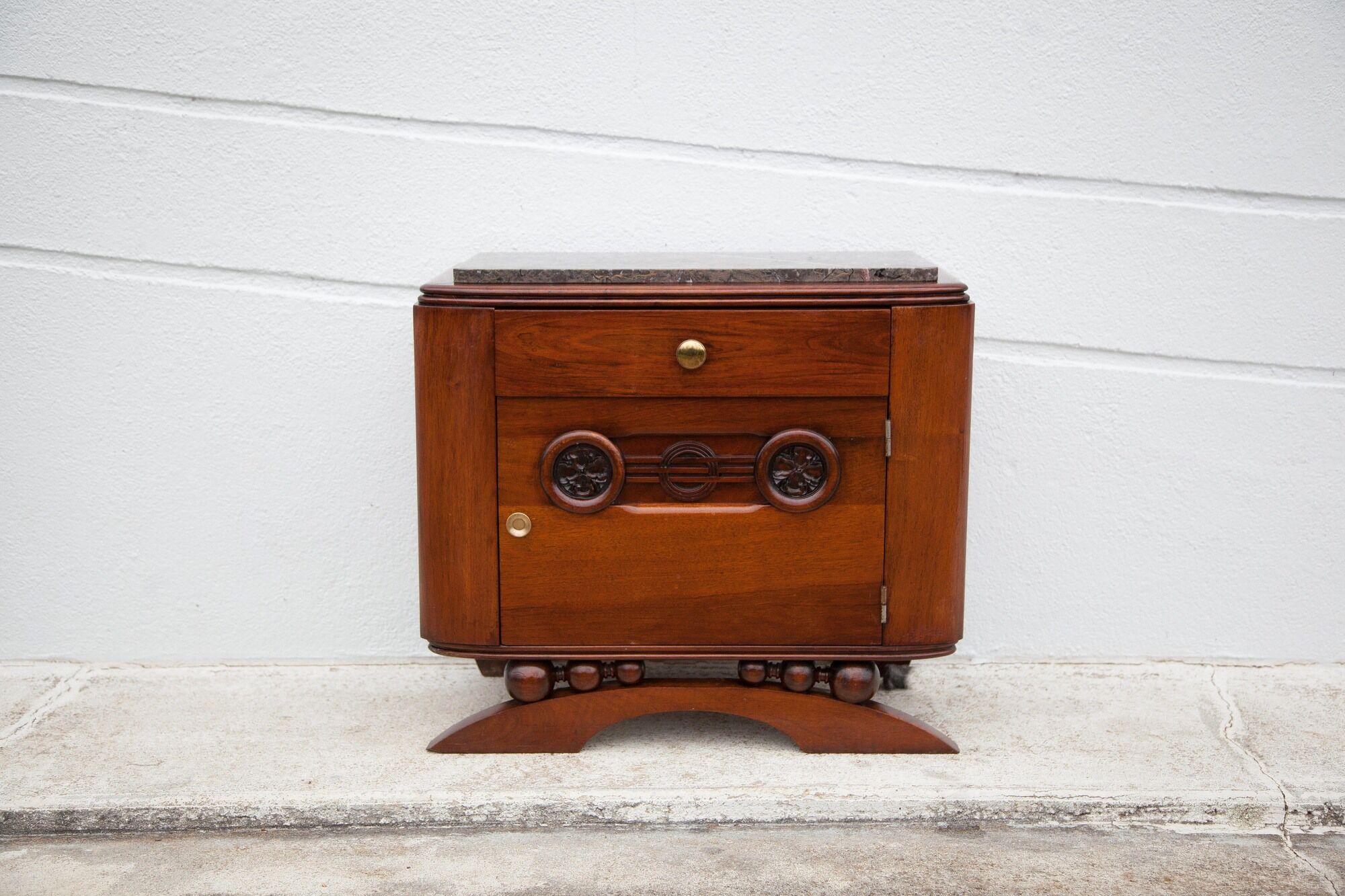 Art Deco bedside table, wood and marble deco nightstand, end of sofa, art deco
