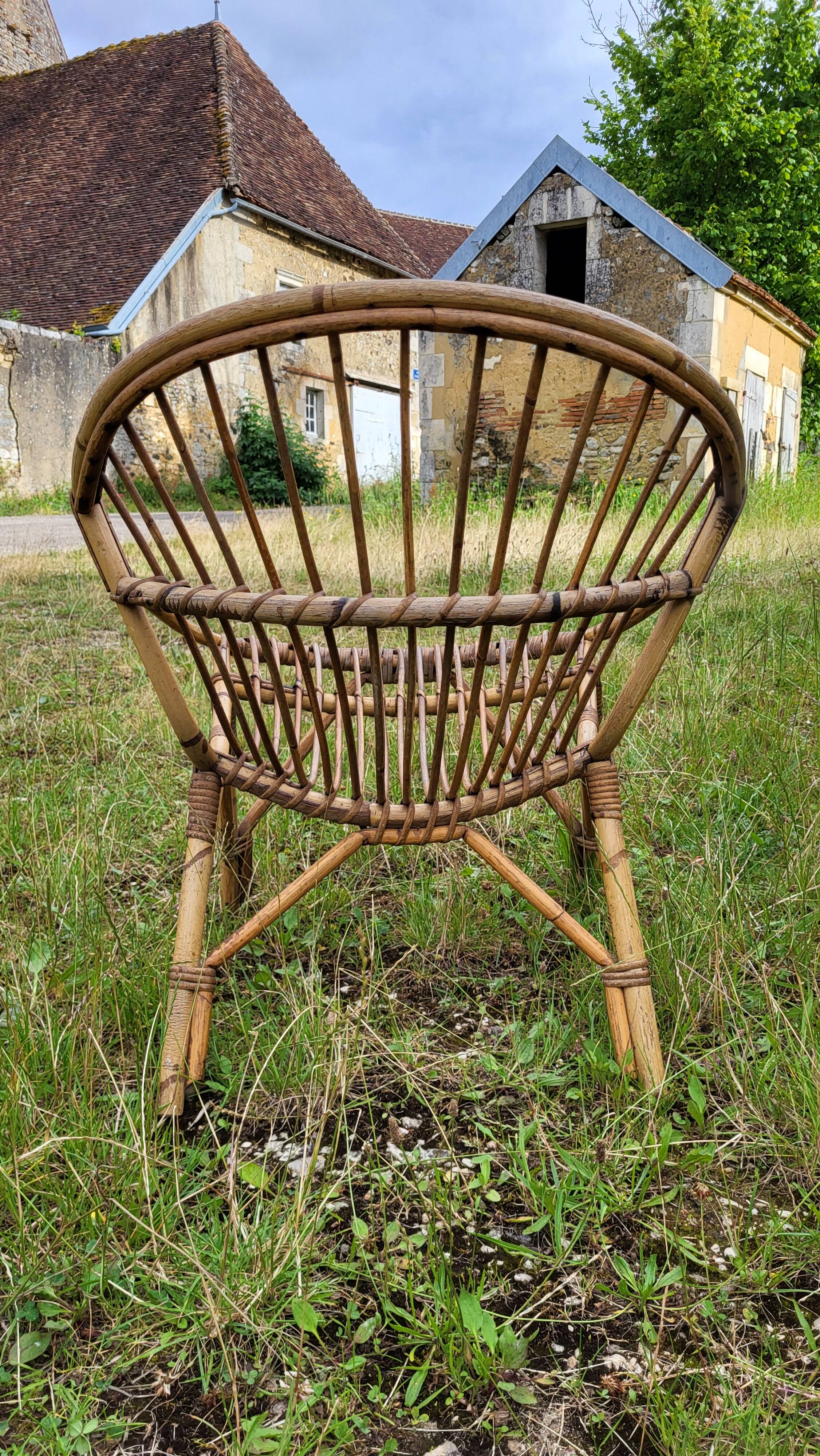 4 "shell" rattan armchairs 1960's