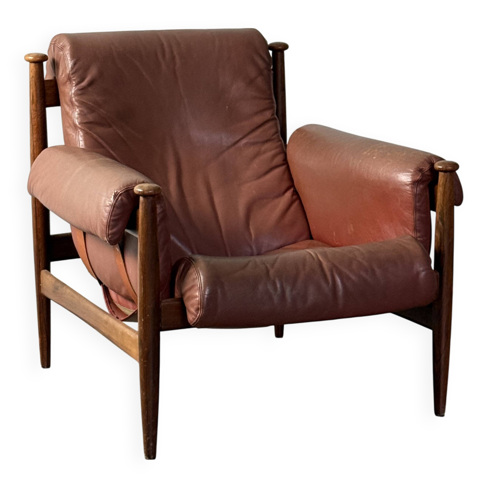 Admiral armchair by Eric Merthen, in leather and rosewood