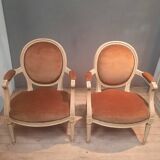 Pair of Louis XV style gray lacquered armchairs