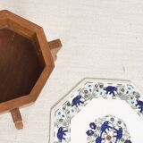 Side table with marble top and inlaid stones