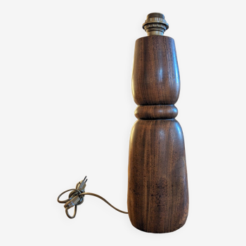 Pied de lampe vintage en bois massif - design brutaliste