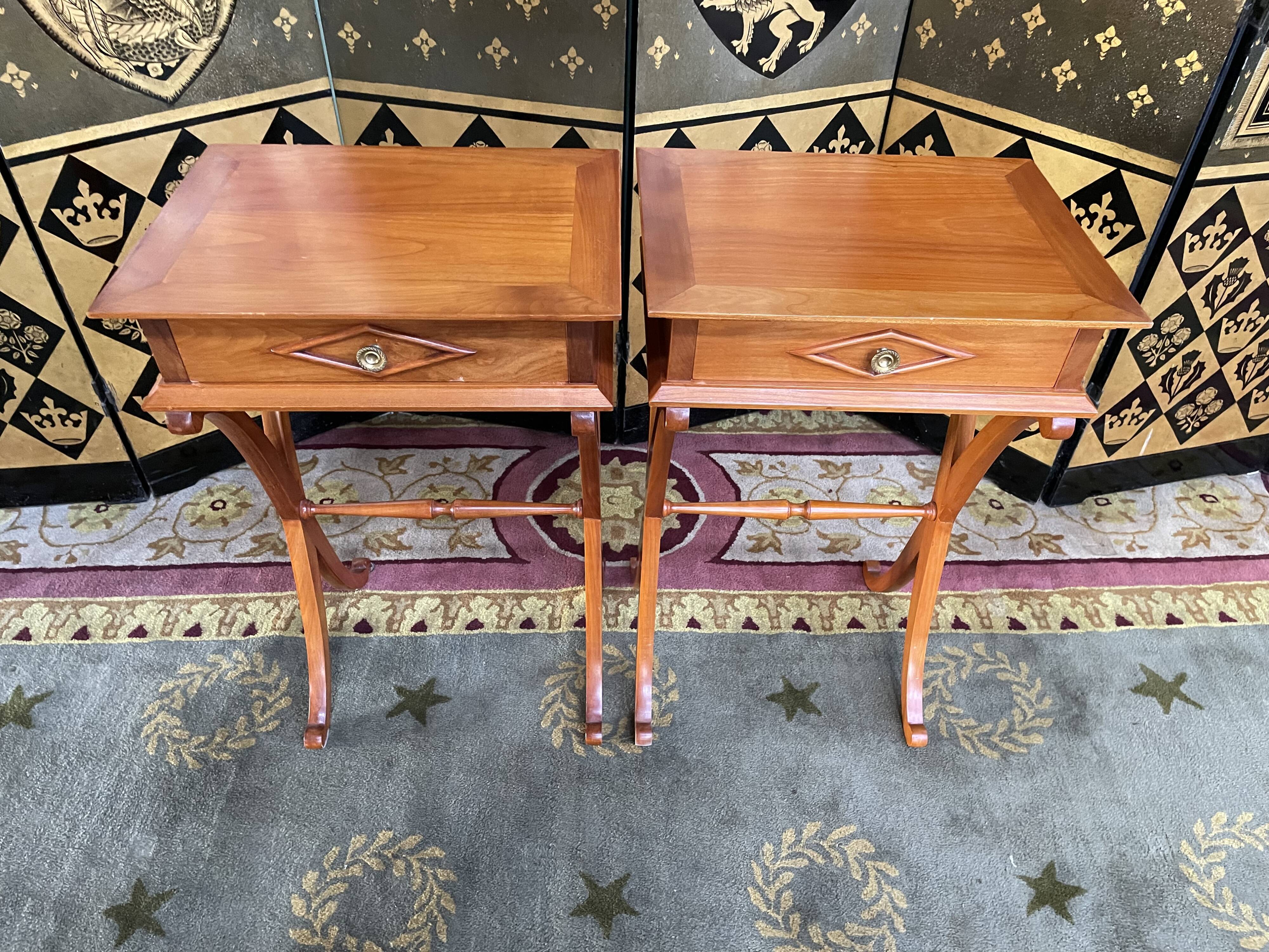 Pair of Directoire style winding bedside tables