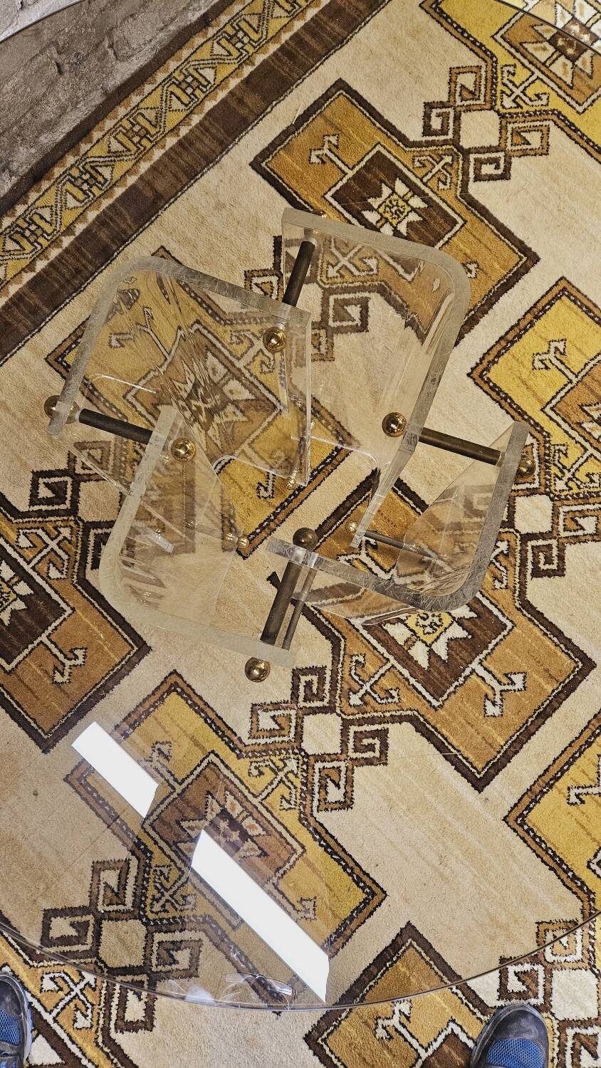 Table de salle à manger plexi verre fumé 1970 vintage