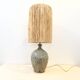 XXL Vintage Lamp Base in Beige Grey Stoneware with Raffia Lampshade 1970