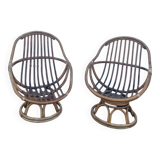 Pairs of 70s rattan armchairs