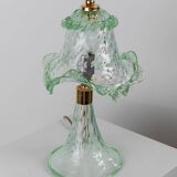 Murano Glass Table Lamp in Delicate Green, Wavy Shade, Italian 1980s Design – Elegant Bedside Decor