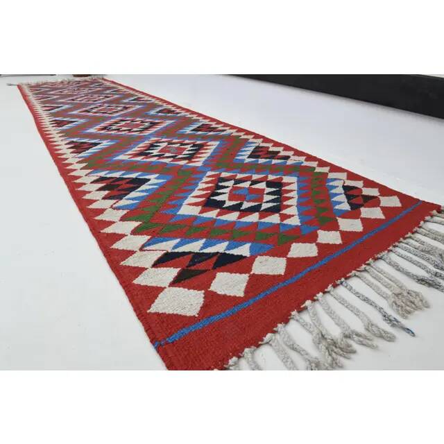 1970s Vintage Turkish Oushak Handmade Wool Cotton Purple Runner Rug 90x364