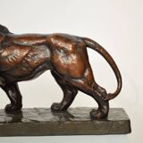 Big German Art Deco Lion Sculpture in Ceramic, Terracotta Copper, 1930