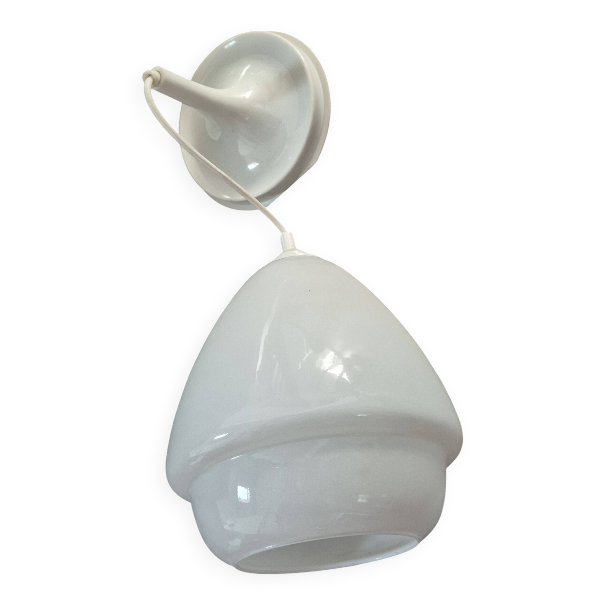 vintage pendant light from the 60s and 70s in white opaline with rosette