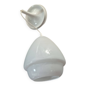 vintage pendant light from the 60s and 70s in white opaline with rosette