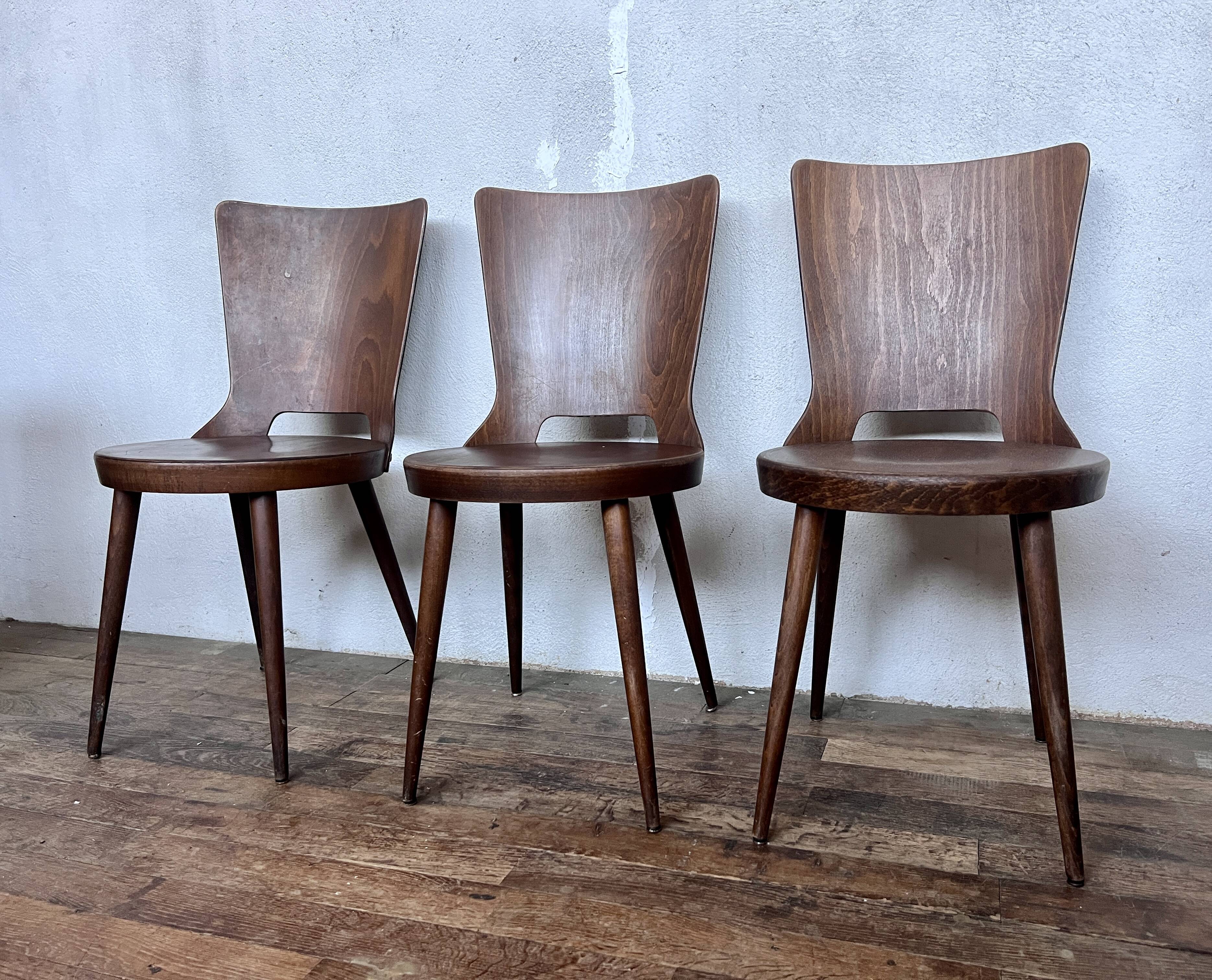 Trio of vintage retro Dove Baumann chairs 1960