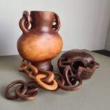 Hanging vase in solid wood carved / handcrafted / 1960