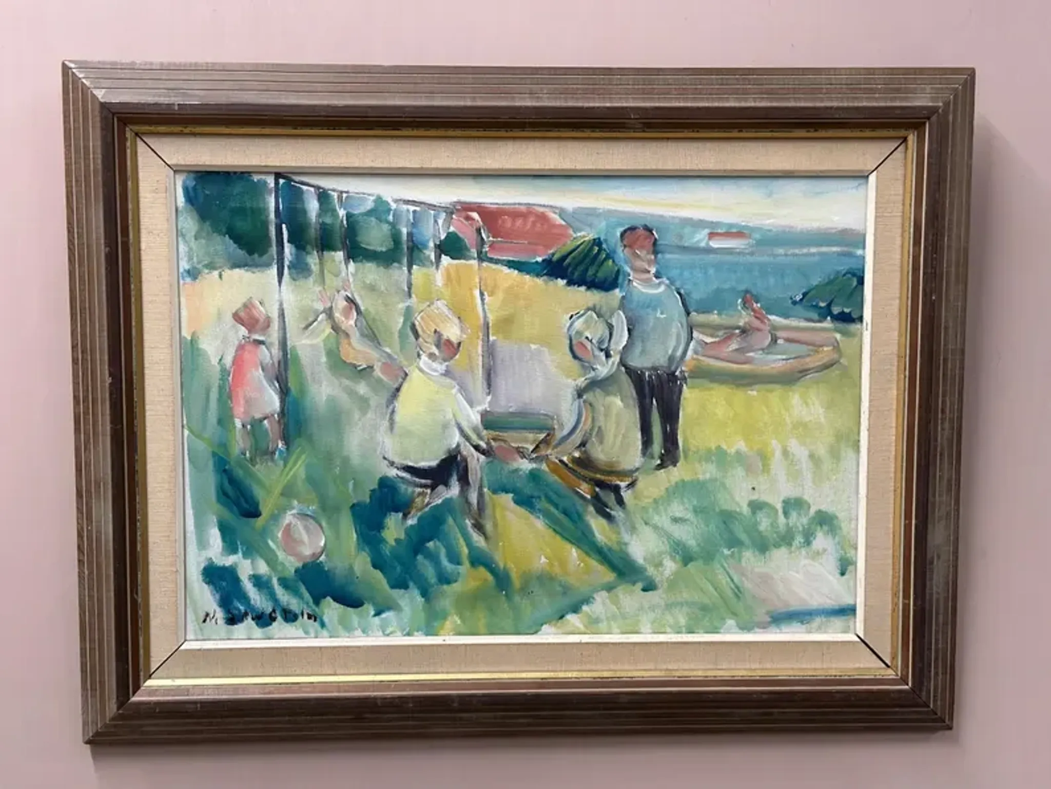 Original Swedish Oil on Canvas – “Friends” by Nils Sewerin – Vintage & Framed
