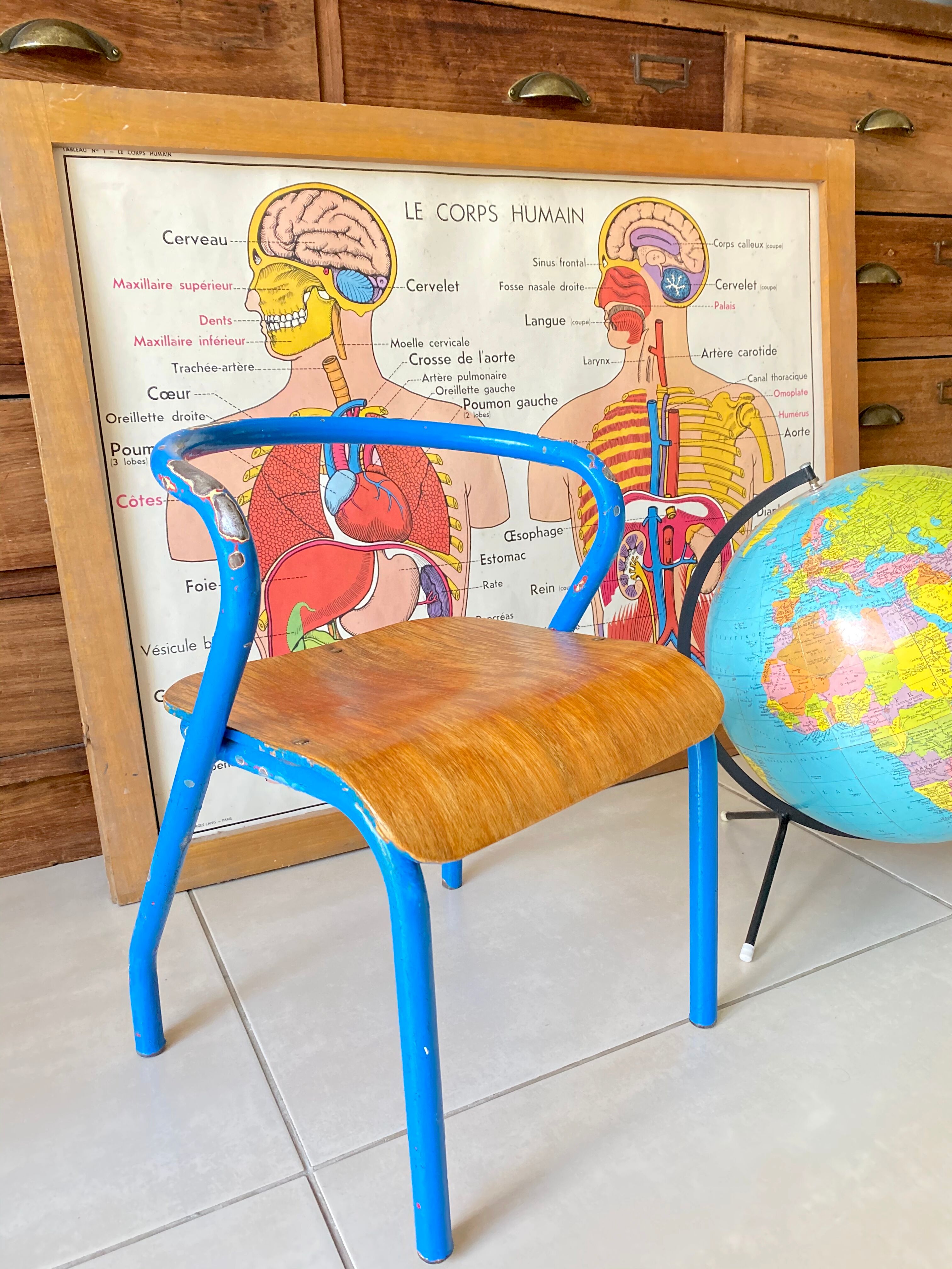Vintage child school chair Jacques Hitier