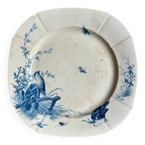 Square flat plate Gien in blue ironstone, service "Birds" around 1870.