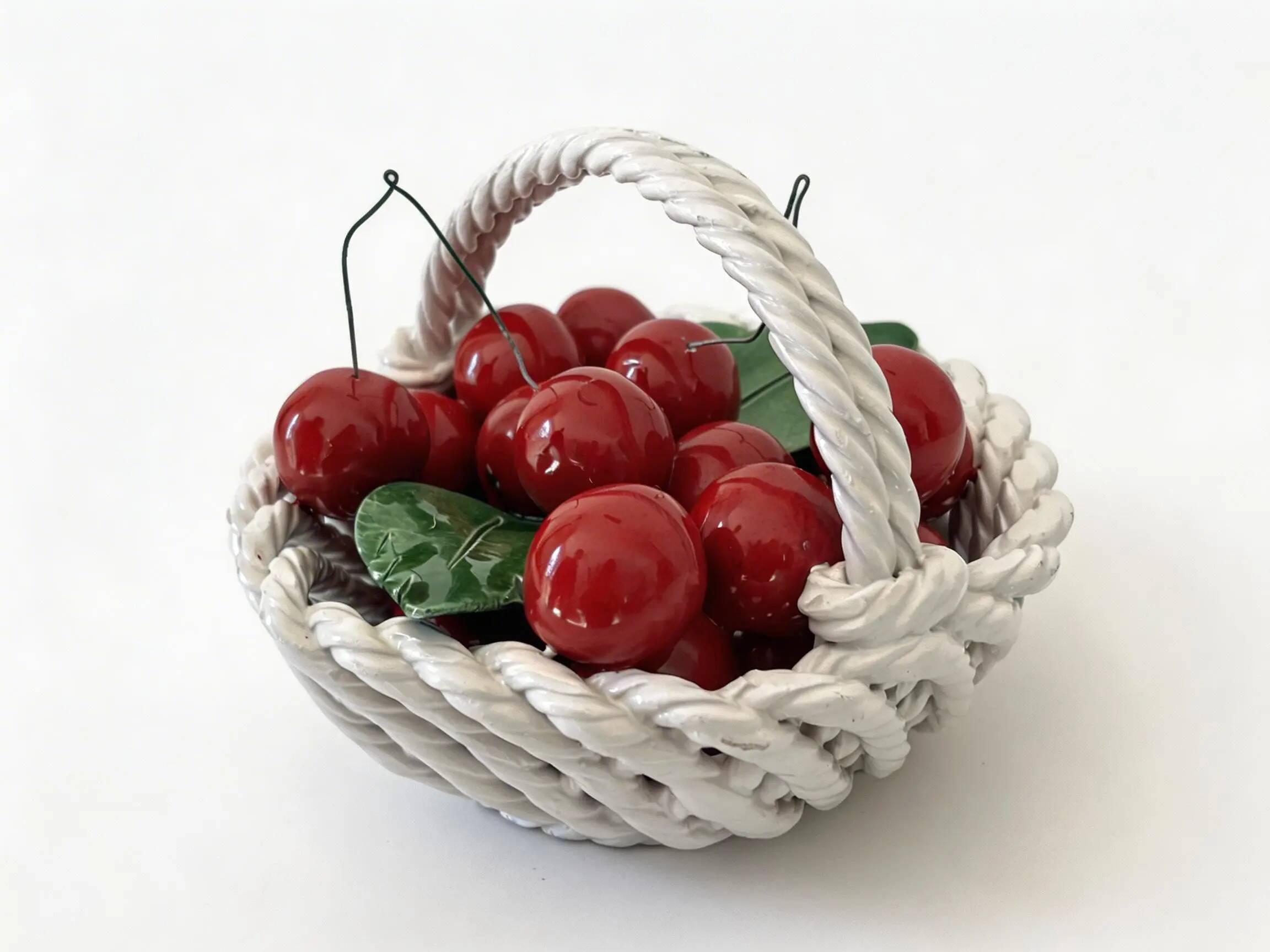 Italian ceramic cherry basket signed Bassano – Vintage