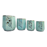 Set de 4 pots Barbotine Art Déco vert céladon et argent