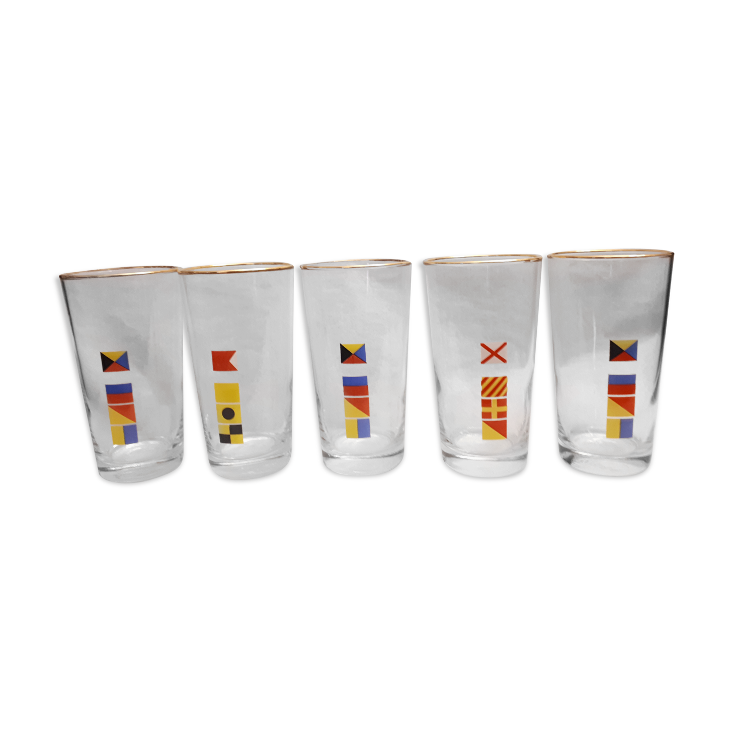 Lot 5 orangeade glasses decorating vintage poppy flags 1970 mobil