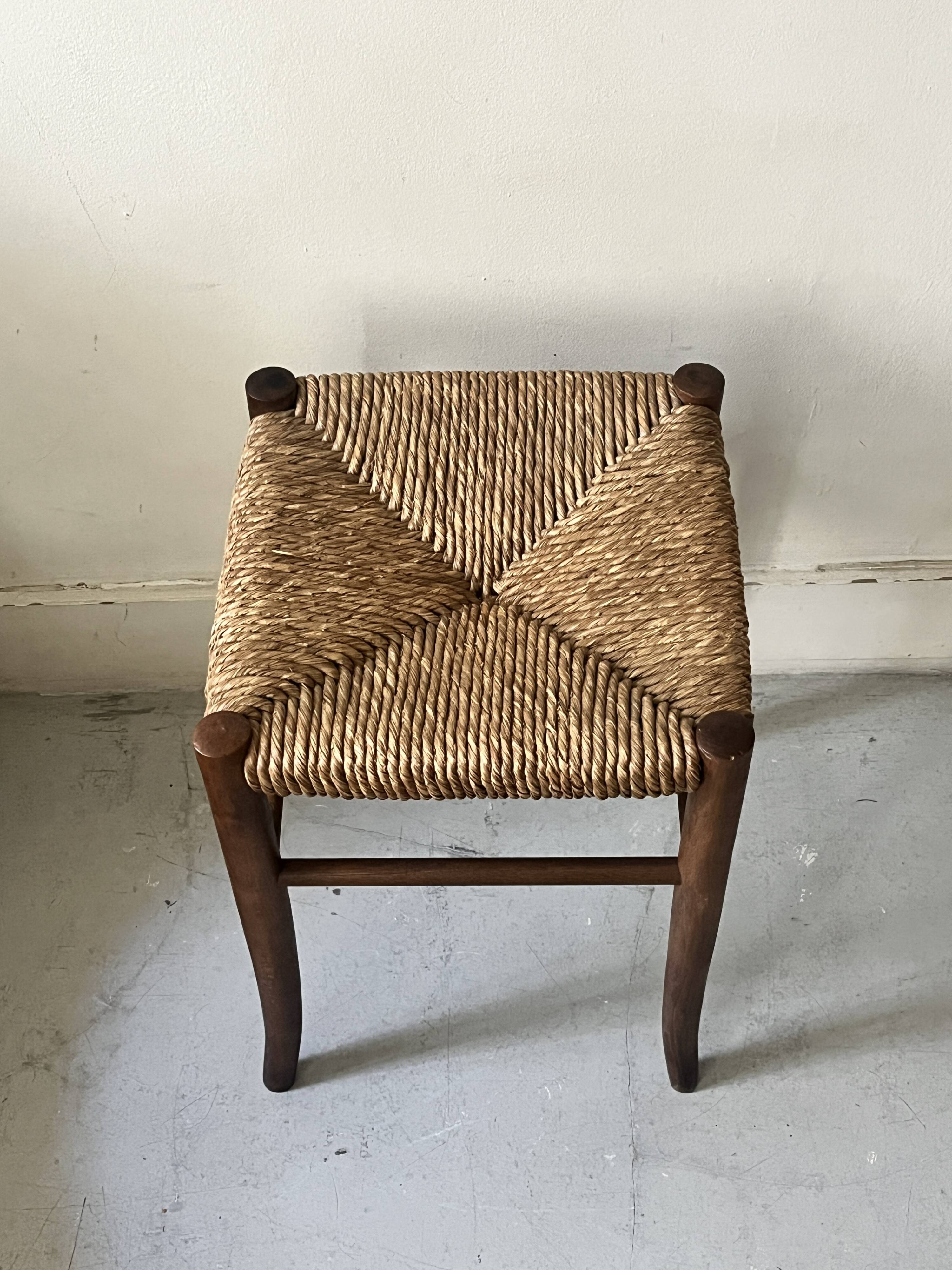 tabouret de table vintage en bois et osier, 1960