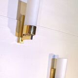 Set of three brass and opaline sconces, mid-century France