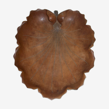 Carved wooden fruit cup with signed leaf shape