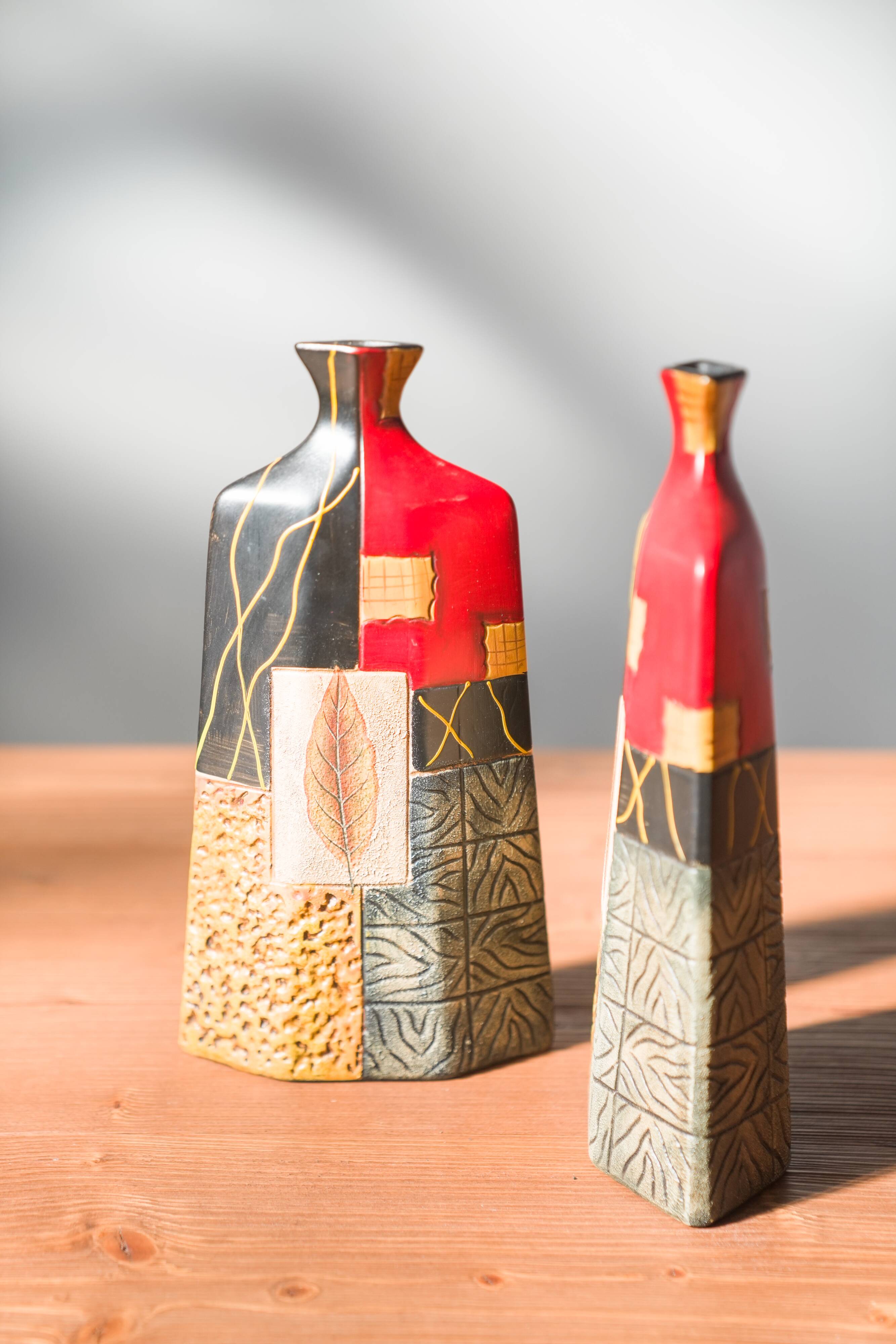 Pair of 1980s-90s Terracotta Vases – Geometric and Textured Design