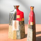 Pair of 1980s-90s Terracotta Vases – Geometric and Textured Design