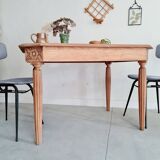 Art deco table - sanded raw wood - flower patterns