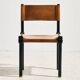 Brutalist beech and leather chair, set of 4
