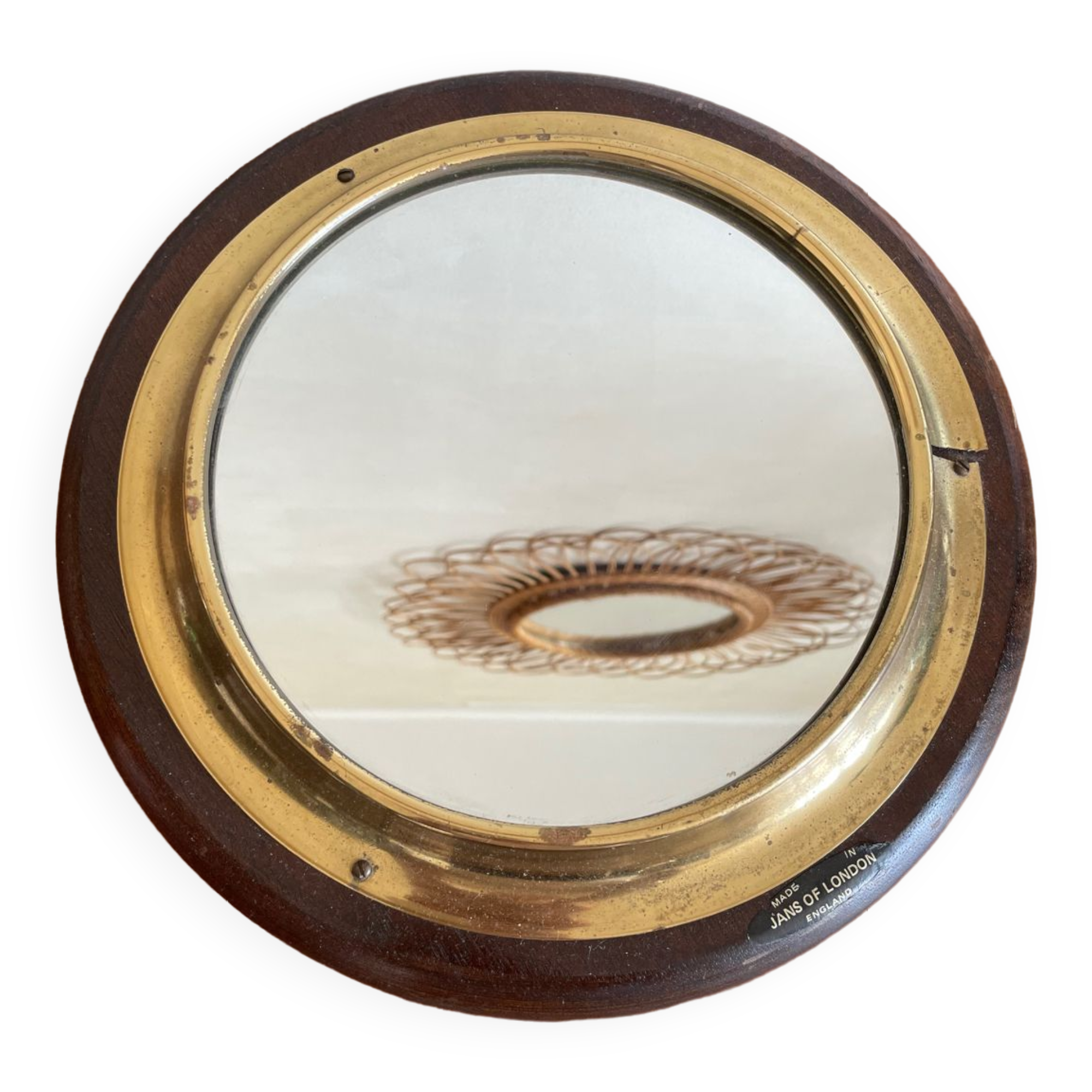 Wood and brass mirror
