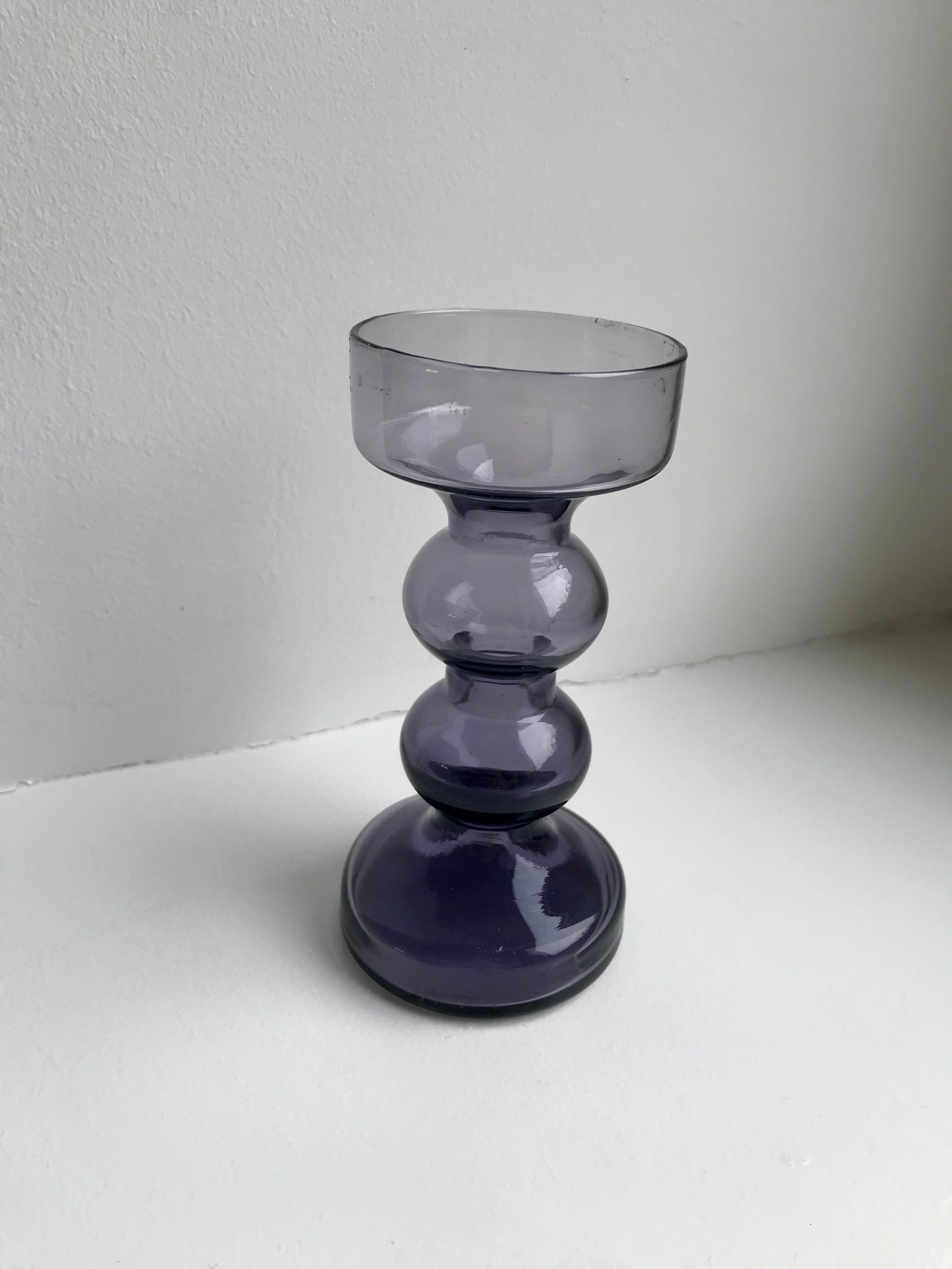 Candlestick diabolo design smoked glass 70s