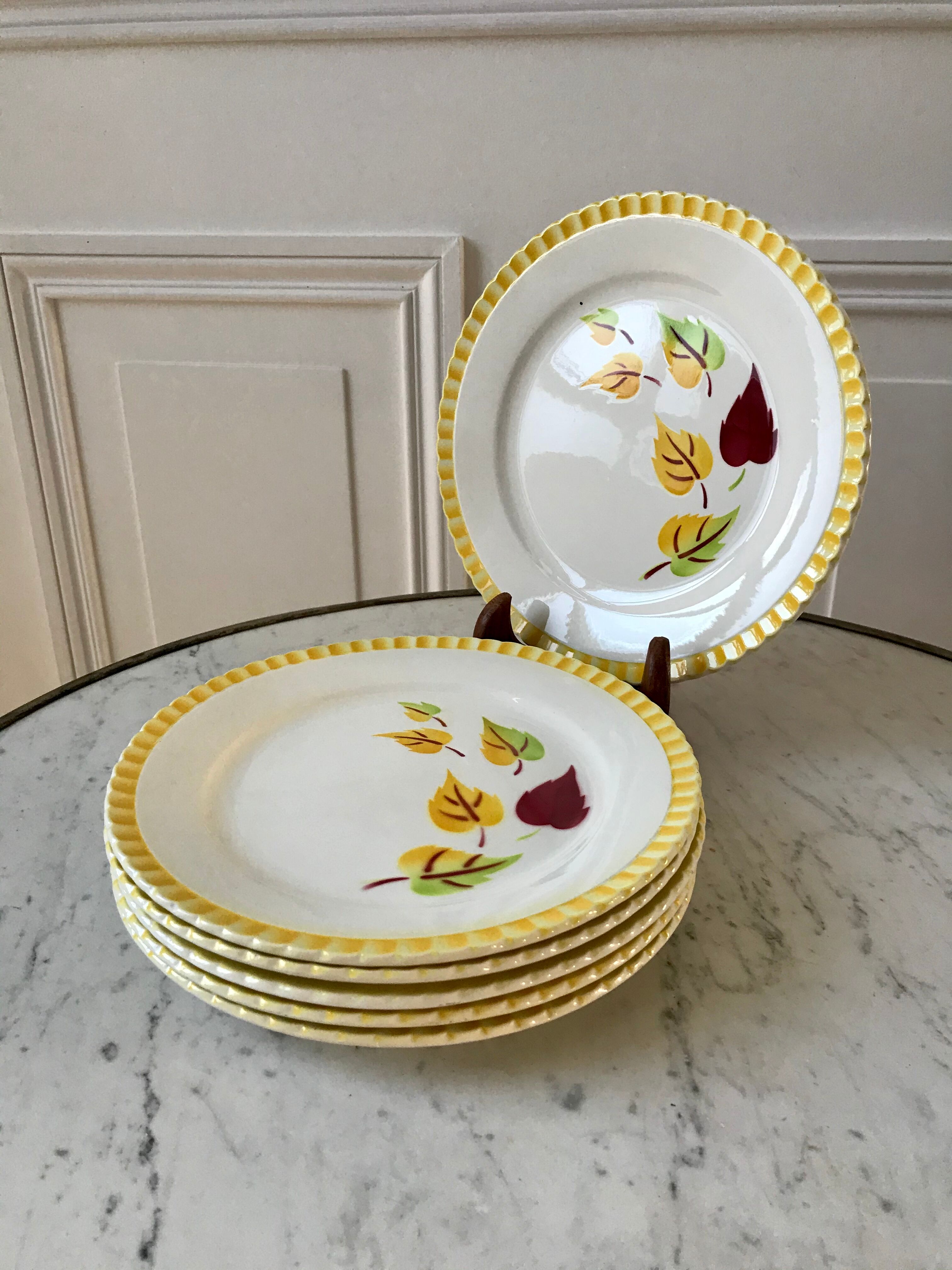 Set of 6 dessert plates Digoin Sarreguemines model "Alouette" years 30-40