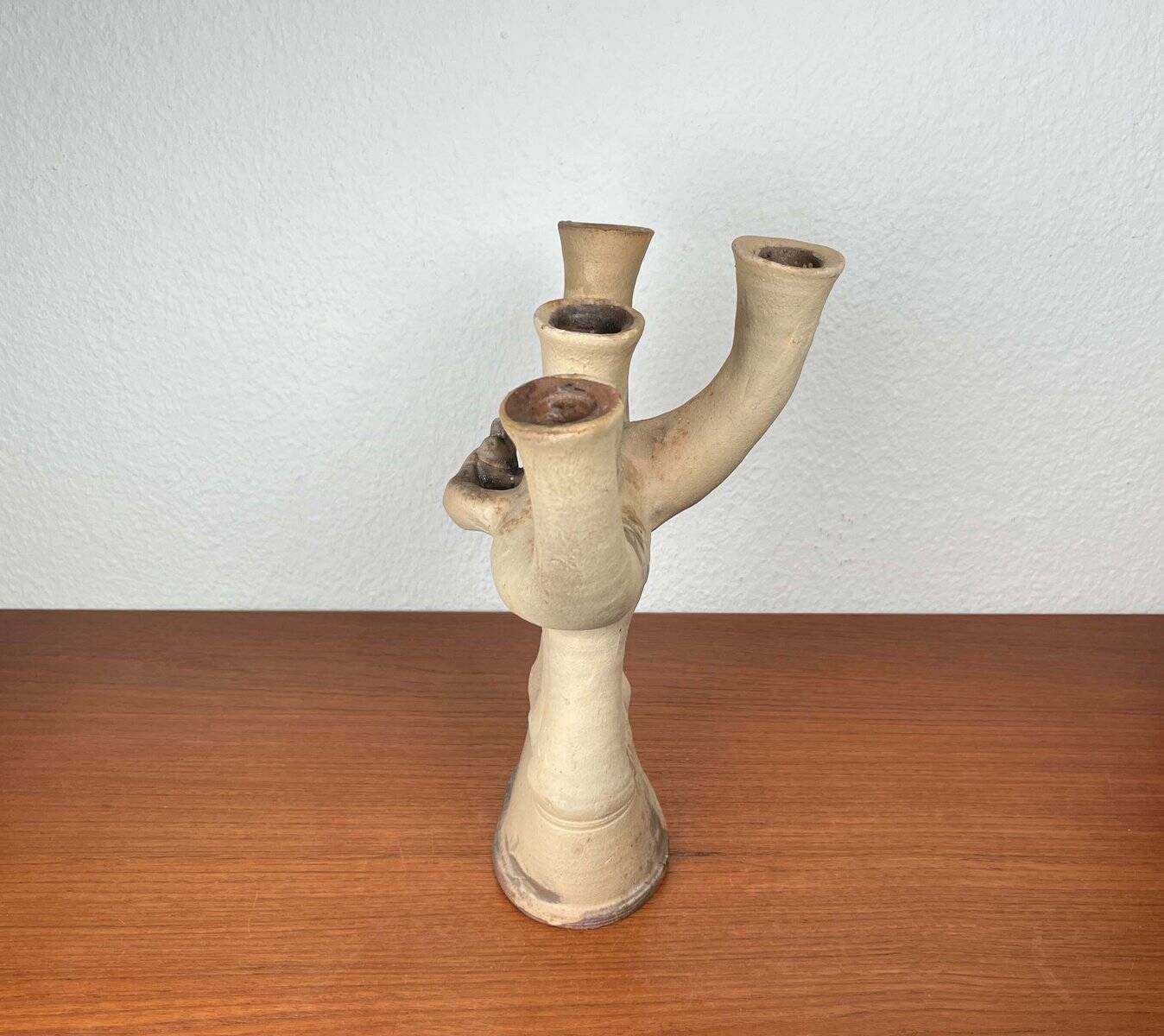 German Studio Pottery Sculptural Candleholder from Hans Fischer, 1980s