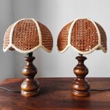 Pair of vintage rattan lamps