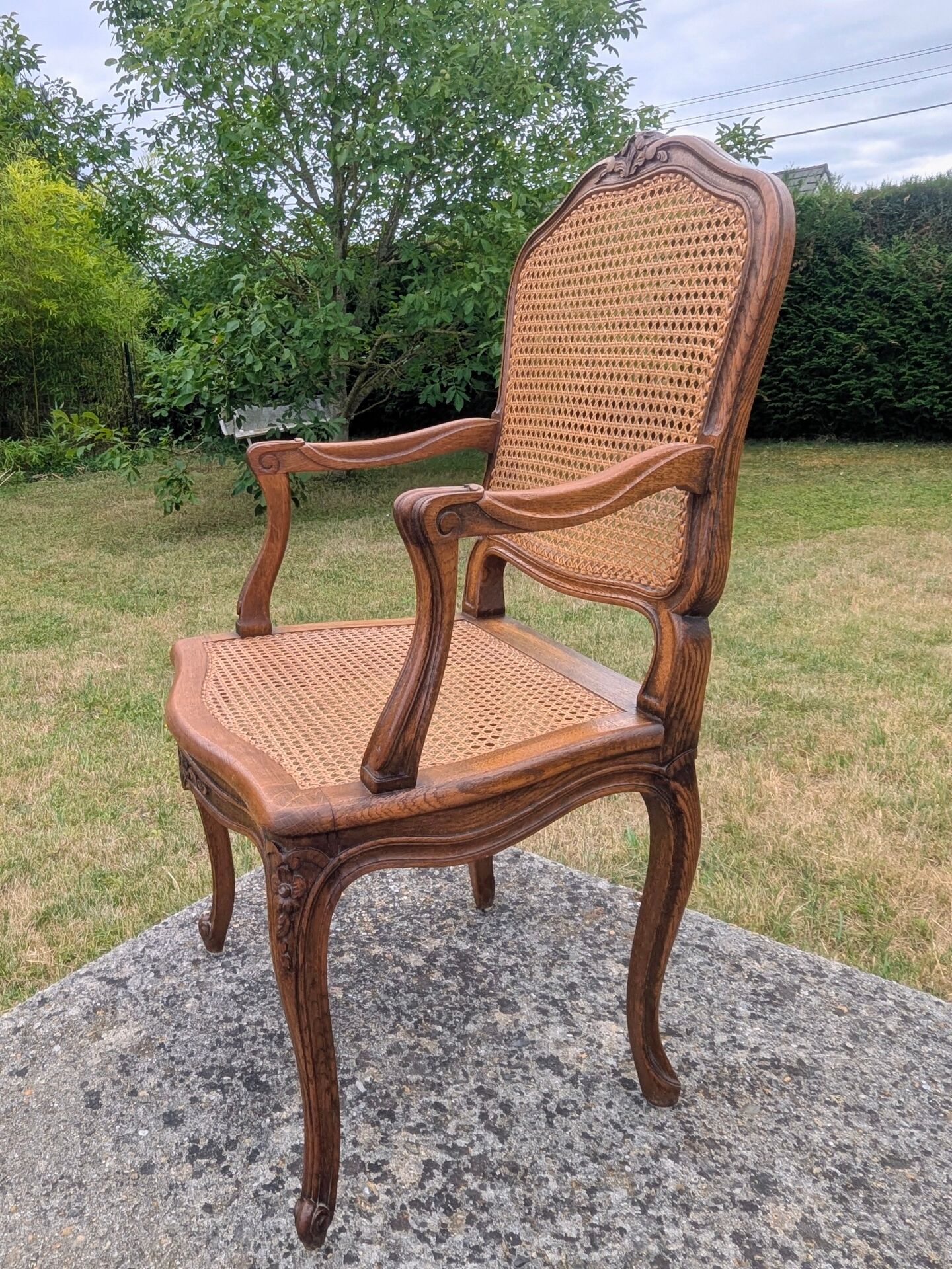 Antique Louis XV Style Armchair 20th Century Oak Caning Office Living Room