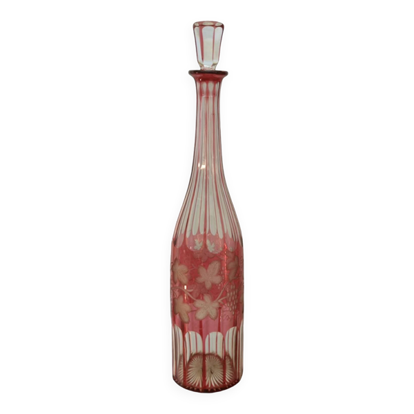 Ancienne carafe cristal Baccarat décor feuilles de vignes raisin