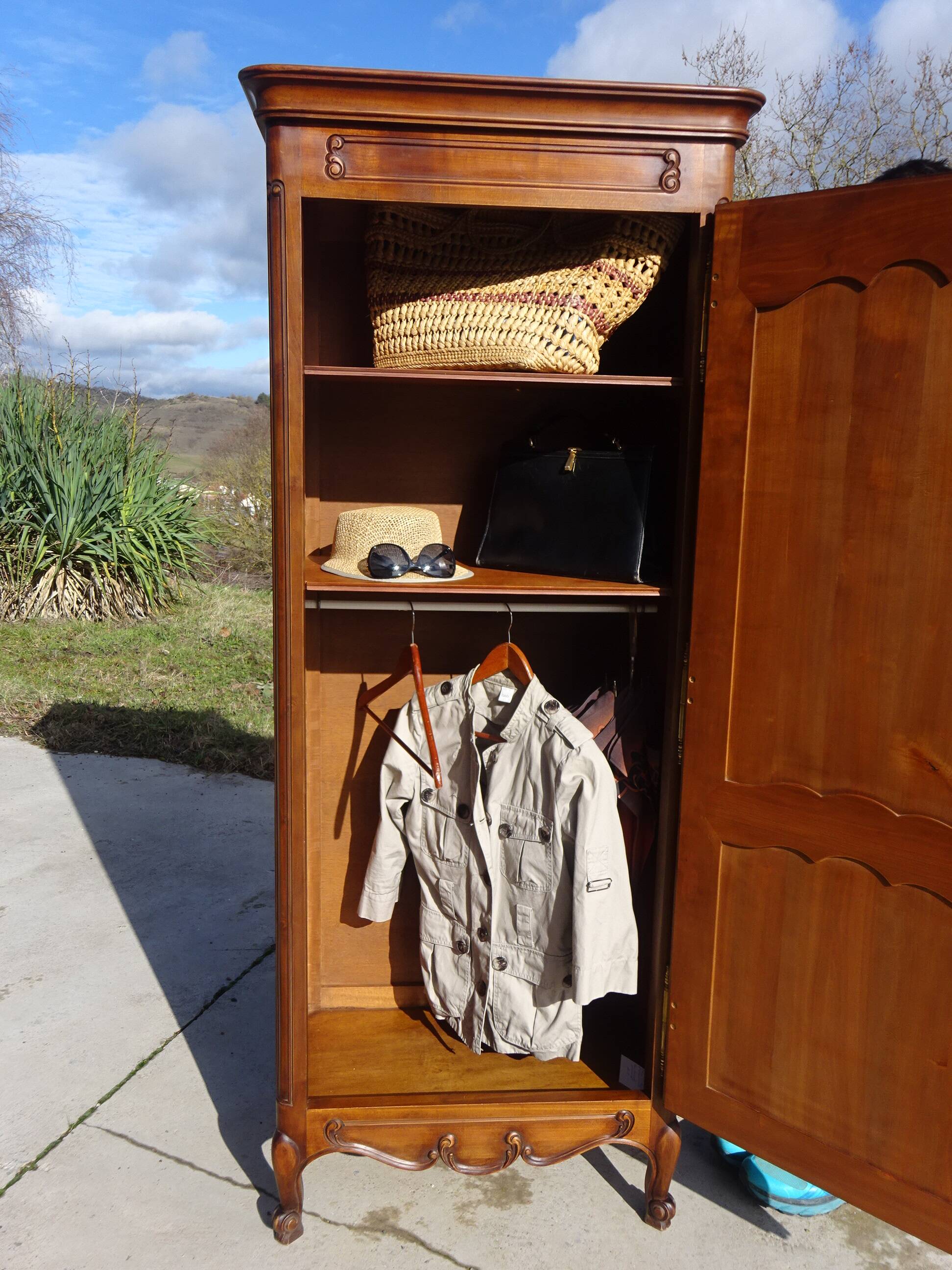 Louis XV style bonnetière in solid cherry wood