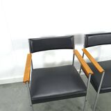 Chaises DDR avec base chromée et revêtement noir, chaises de salle à manger