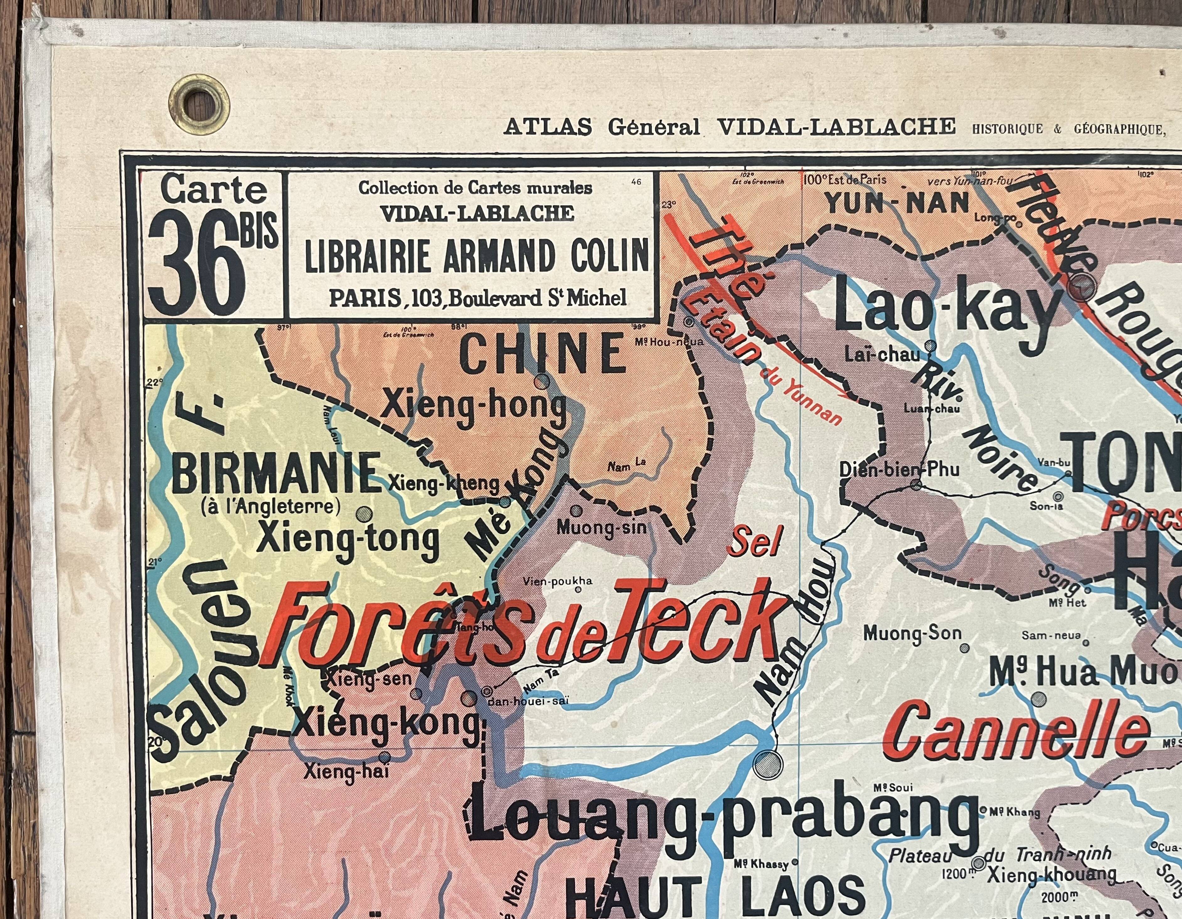 Old school map Vidal-Lablache 36, 1930, T46 – French Indochina