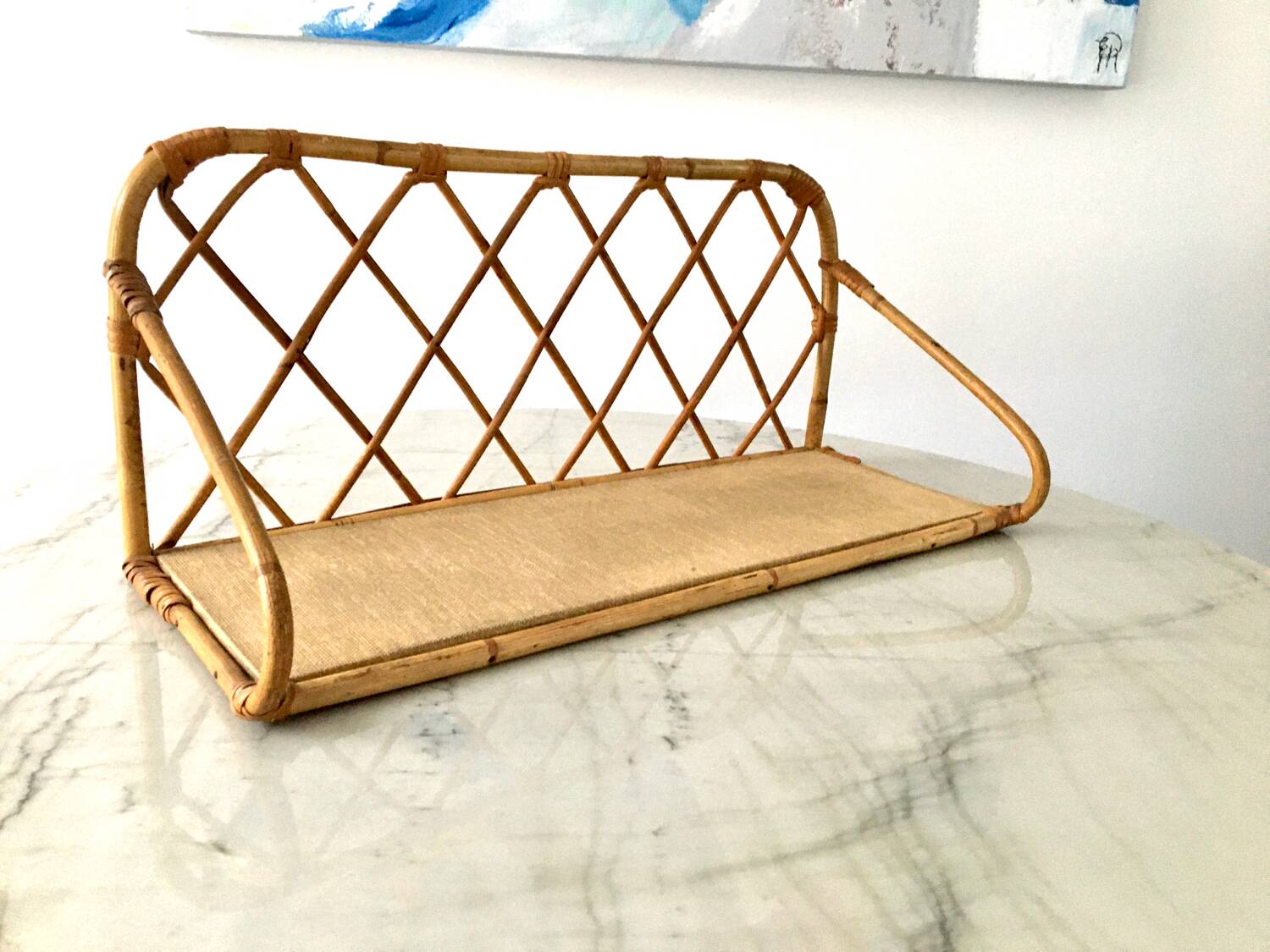 Beautiful vintage rattan and natural bamboo shelf from the 60s