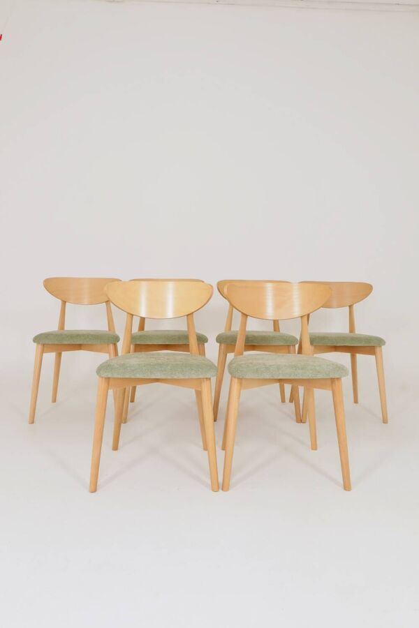 Ensemble de 6 chaises de salle à manger modernes, tissu sauge et bois de hêtre naturel