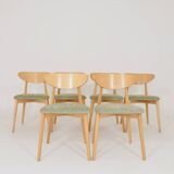 Ensemble de 6 chaises de salle à manger modernes, tissu sauge et bois de hêtre naturel