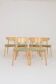 Set of 6 modern dining chairs, sage fabric and natural beech wood.