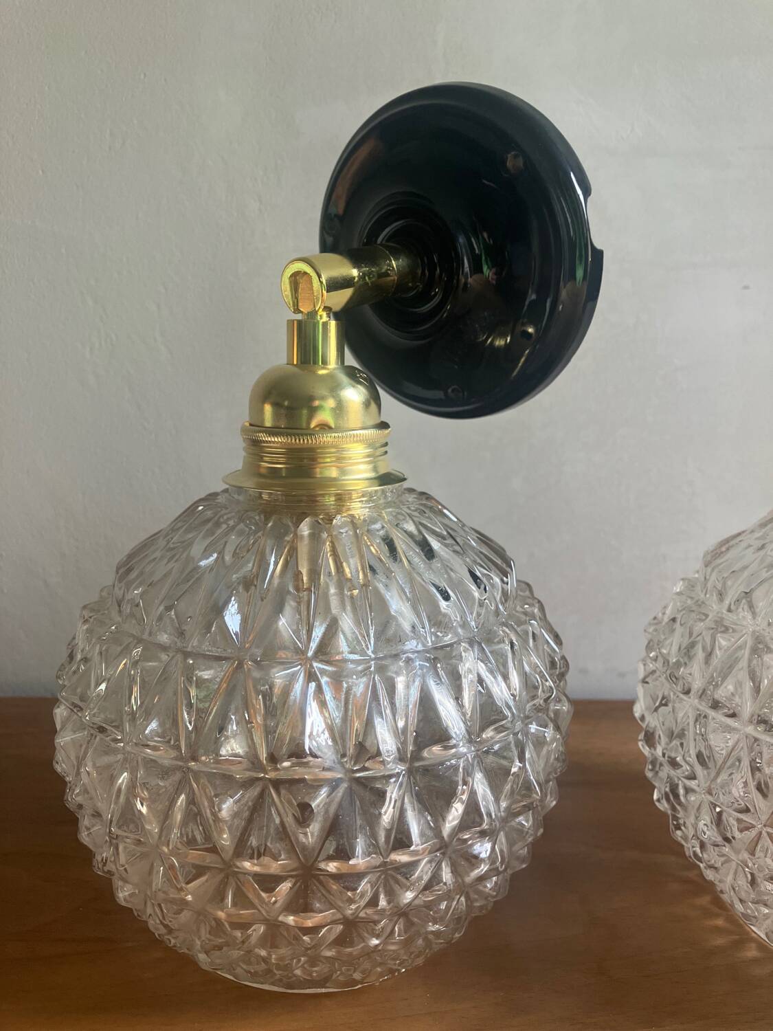 Pair of vintage glass globe wall lights