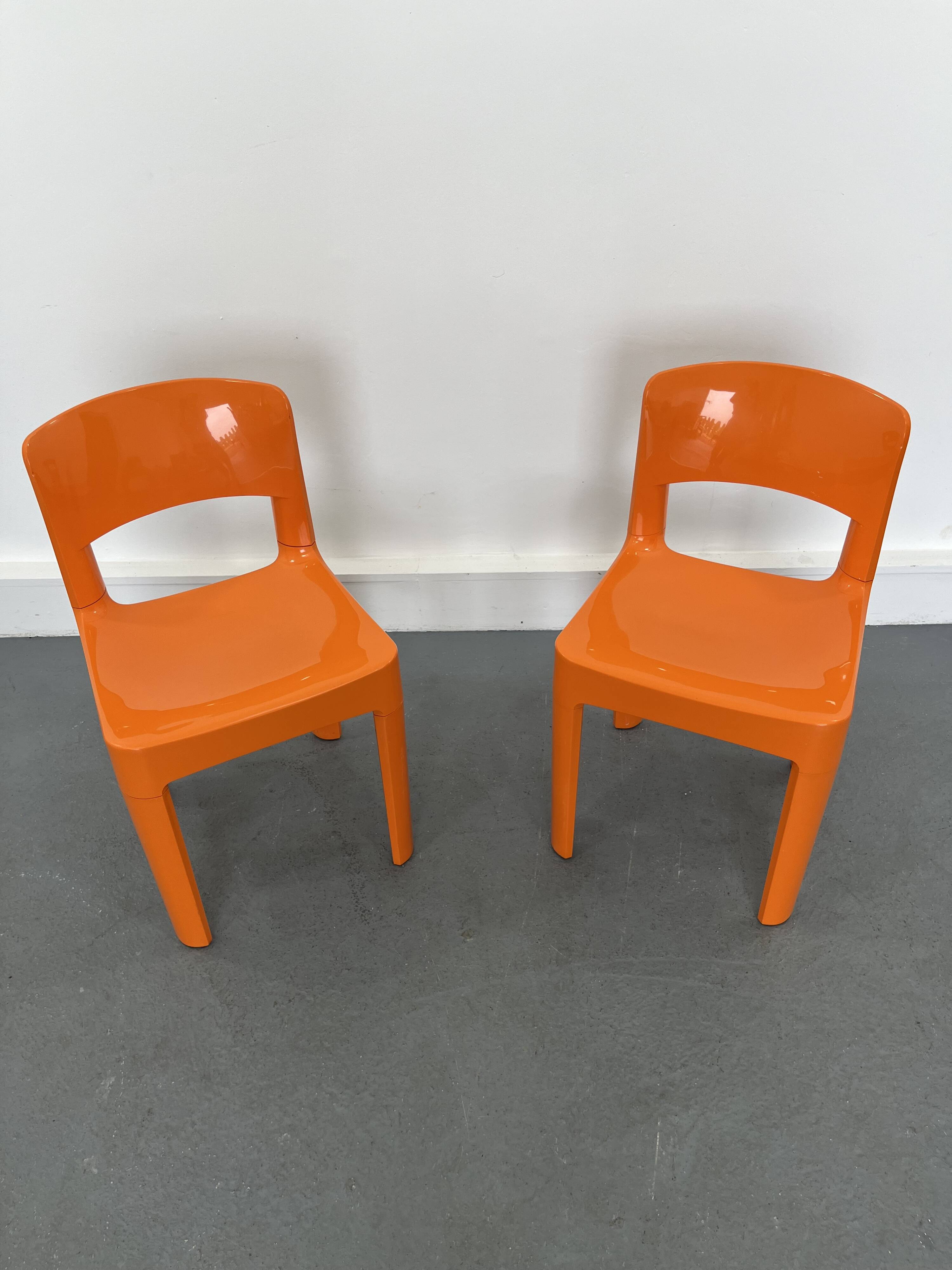 Set of 2 vintage Allibert chairs in orange plastic, France 1970s