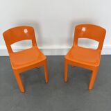 Set of 2 vintage Allibert chairs in orange plastic, France 1970s