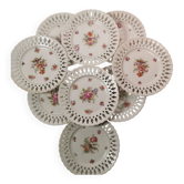 Set of 9 OPENWORK porcelain DESSERT PLATES hand painted in the style of SAXE